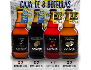 Pack 8 cervezas artesanales Cerex 33 cl. (2 bot. Pilsen, 2 bot. Ibérica de Bellota, 2 bot. Castaña, 2 bot. Cereza)