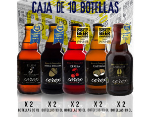 Pack 10 cervezas artesanales Cerex 33 cl. (2 bot. Pilsen, 2 bot. Ibérica de Bellota, 2 bot. Castaña, 2 bot. Cereza, 2 Andares)